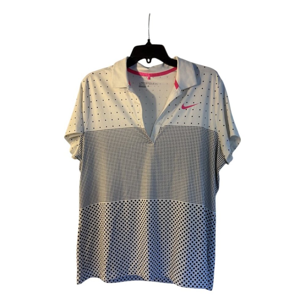 Nike Golf Dri-Fit Polka Dot Polo Lightweight White Black Pink Activewear…